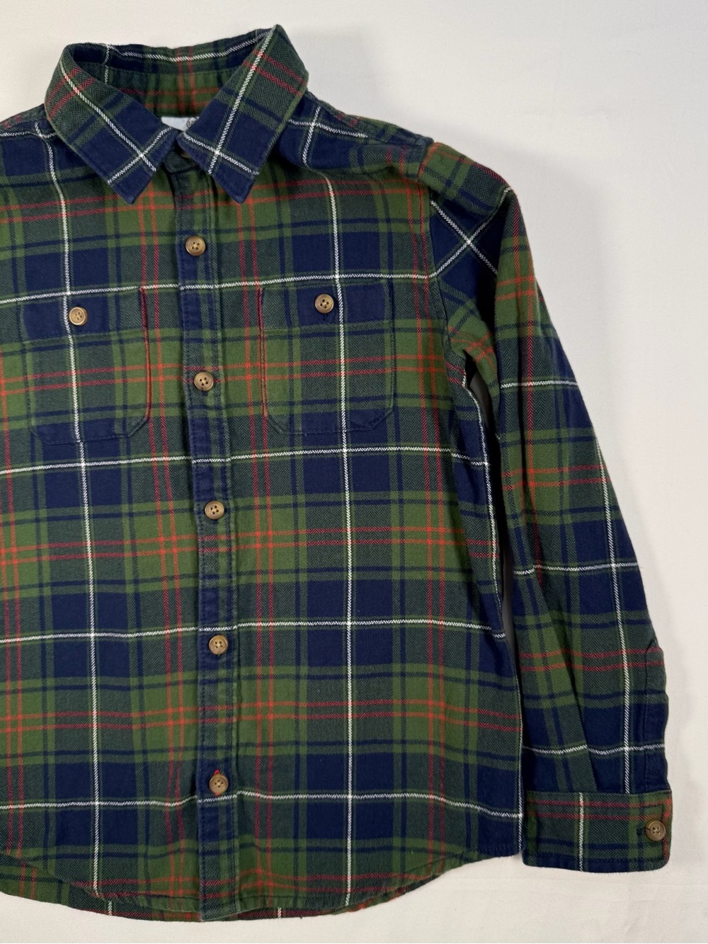 HANNA‎ ANDERSSON Boys' Green Tartan Plaid Heavy Flannel Button Up Shirt Size 6-7 - Picture 3 of 8